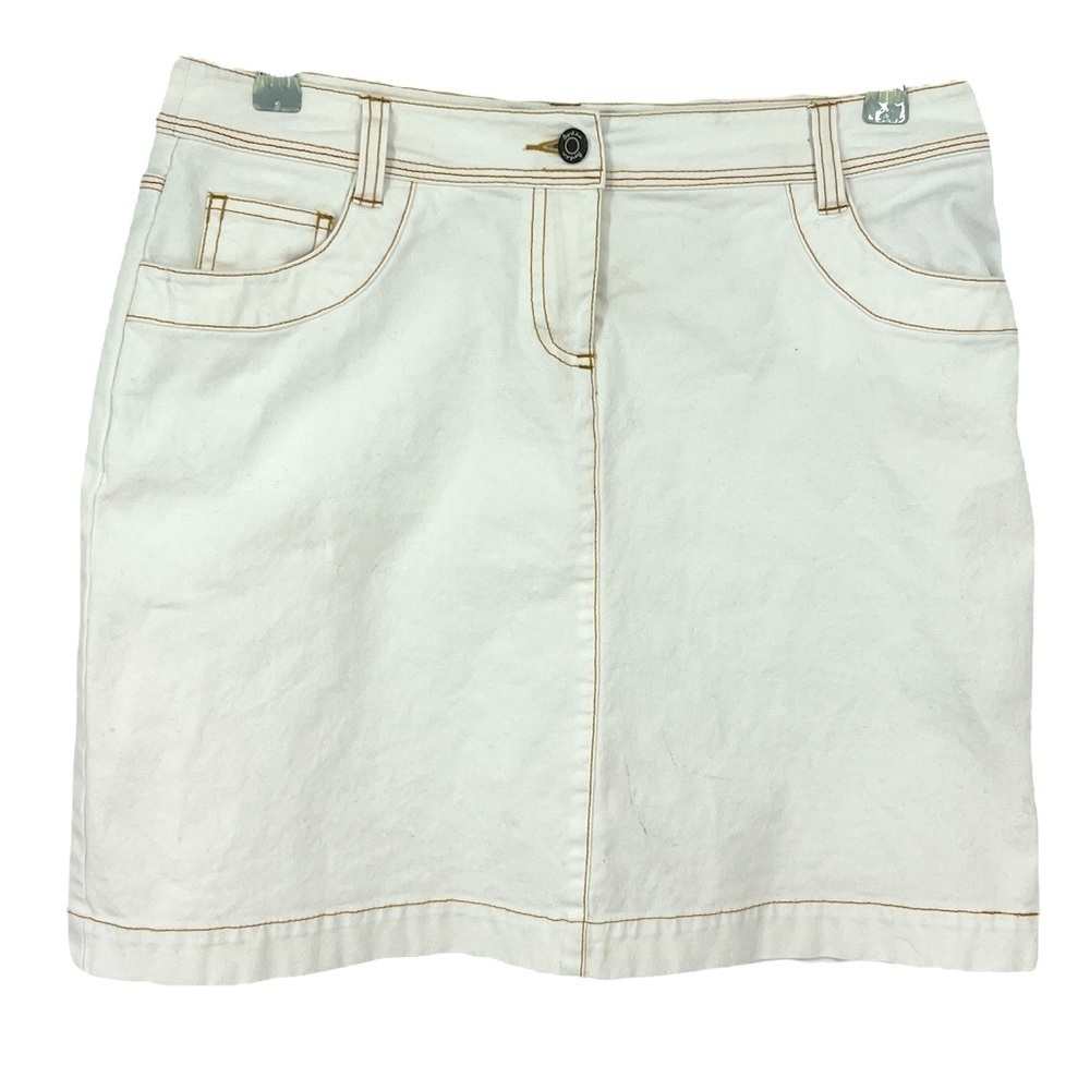 Boden White Denim Above Knee Skirt SZ 10